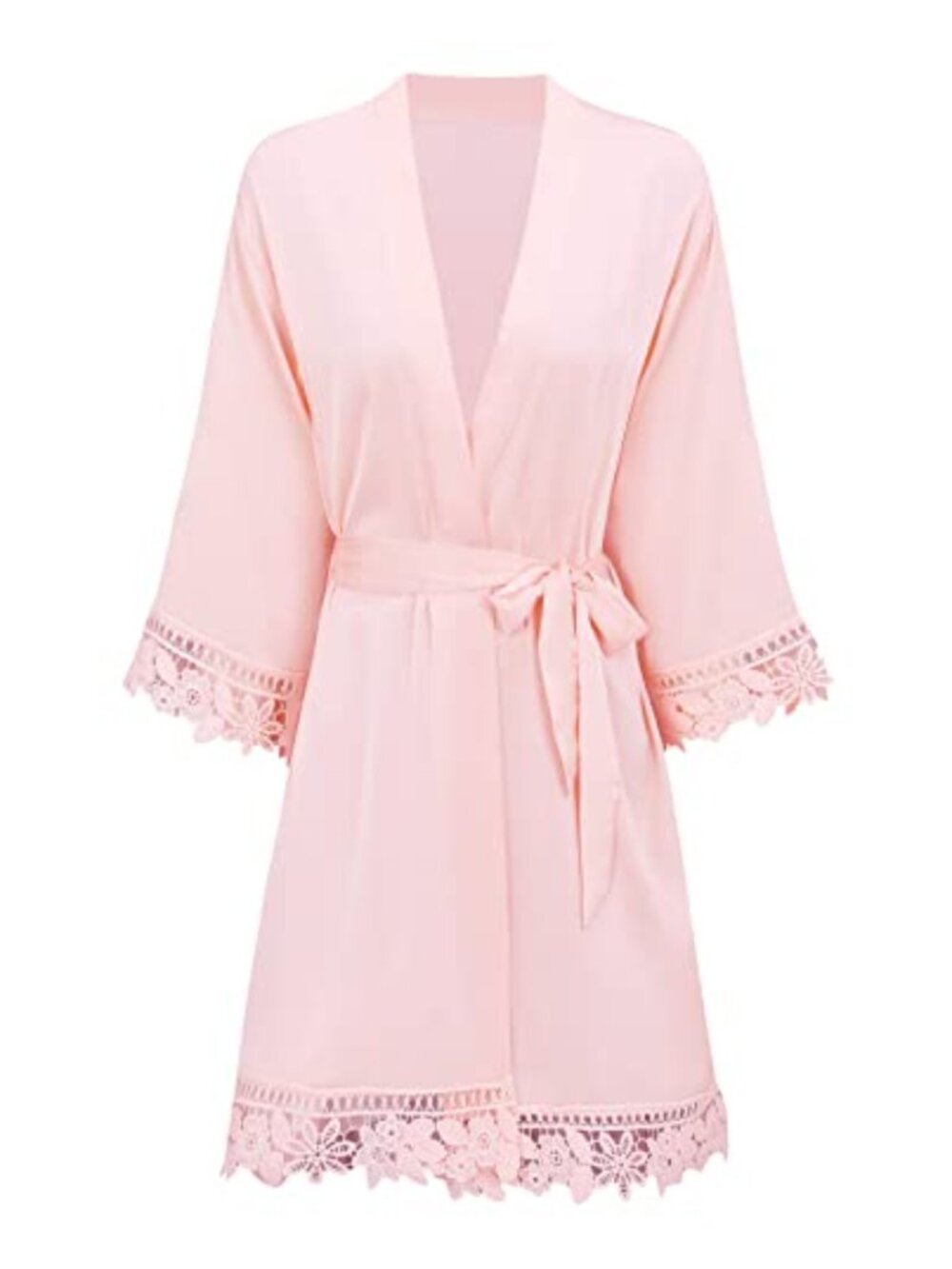 Lace Trim Satin Kimono Bridal Robe Embroidered Bride Bridesmaid